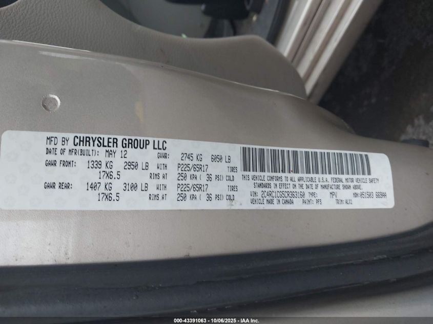 2012 Chrysler Town & Country Touring-L VIN: 2C4RC1CG5CR363160 Lot: 43391063