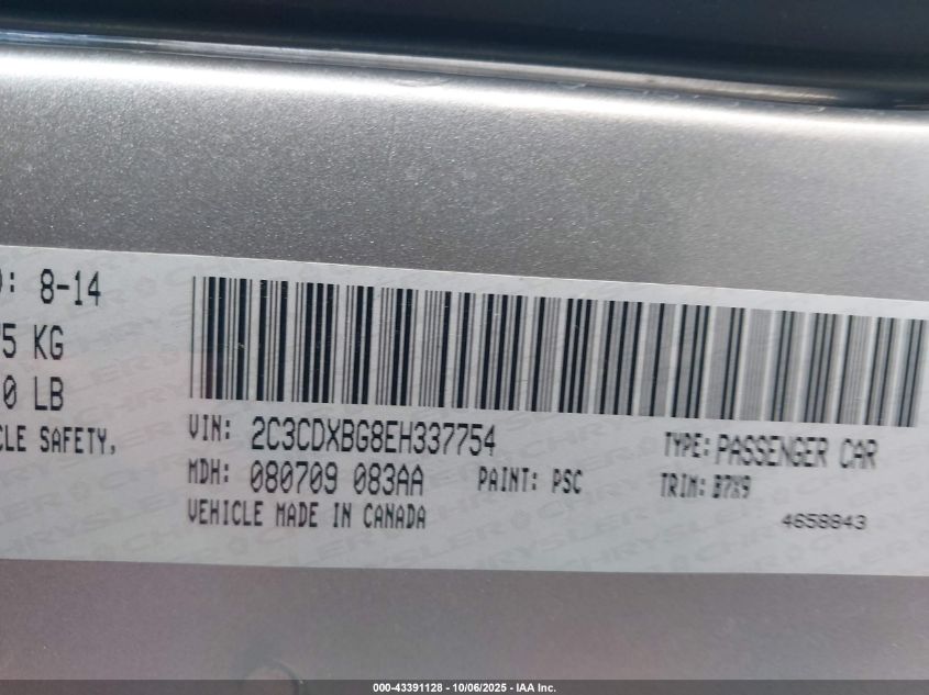 2014 Dodge Charger Se VIN: 2C3CDXBG8EH337754 Lot: 43391128