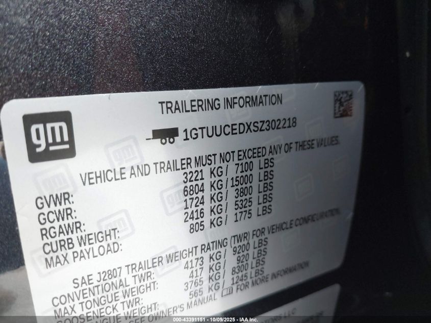 2025 GMC Sierra VIN: 17344354X29302218 Lot: 43391151