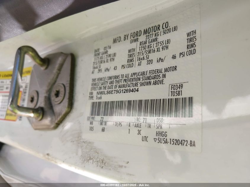 2016 Ford Transit Connect Xl VIN: NM0LS6E75G1269404 Lot: 43391163