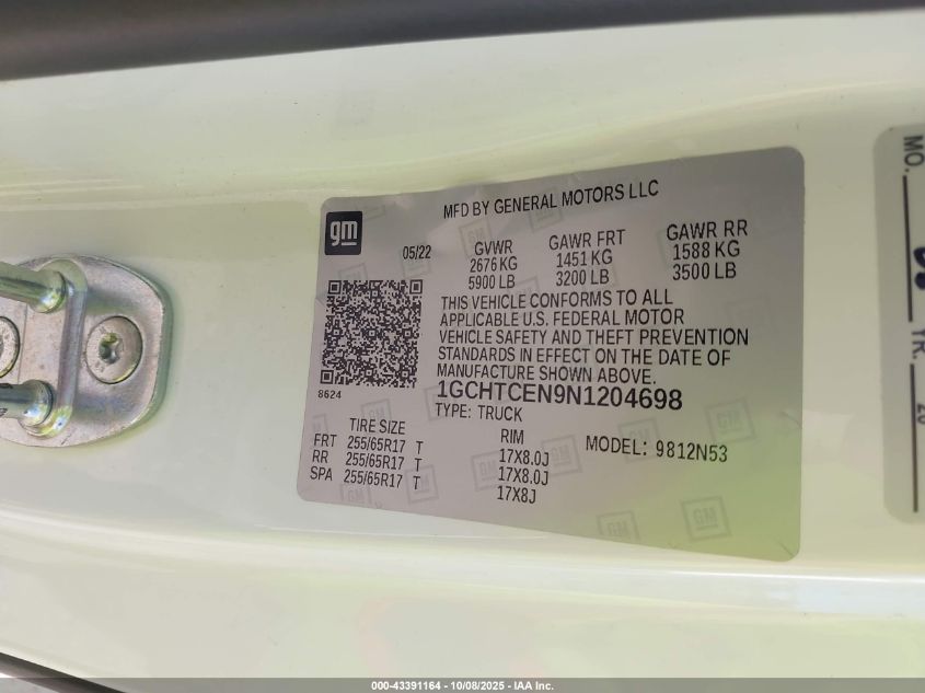 2022 Chevrolet Colorado 4Wd Long Box Lt VIN: 1GCHTCEN9N1204698 Lot: 43391164