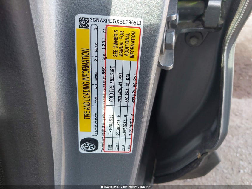 2025 Chevrolet Equinox Awd Lt VIN: 3GNAXPEGXSL196511 Lot: 43391165