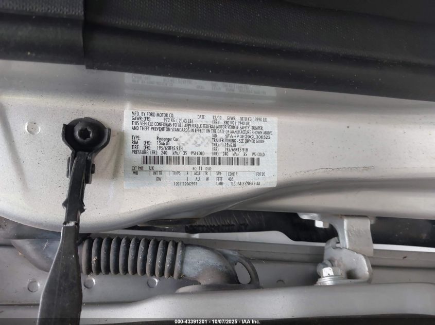 2012 Ford Focus S VIN: 1FAHP3E29CL306522 Lot: 43391201