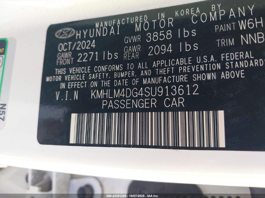2025 Hyundai Elantra Sel Sport VIN: KMHLM4DG4SU913612 Lot: 43391259