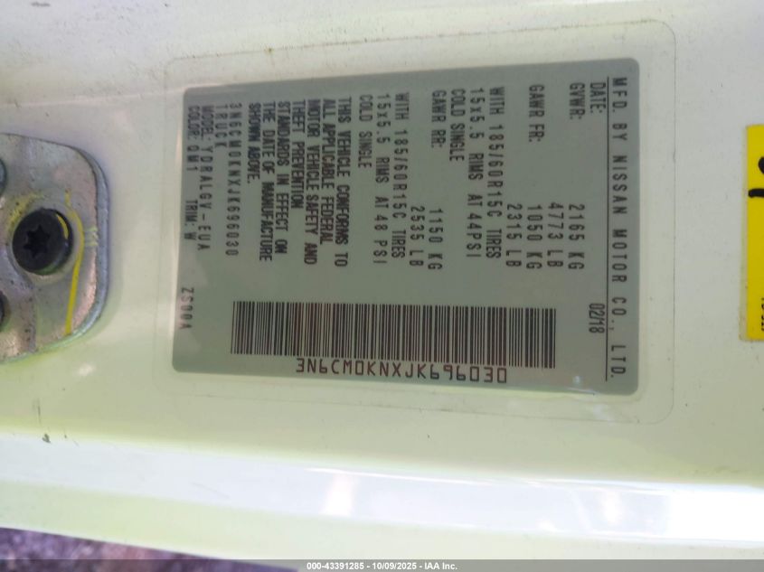 2018 Nissan Nv200 Sv VIN: 3N6CM0KNXJK696030 Lot: 43391285