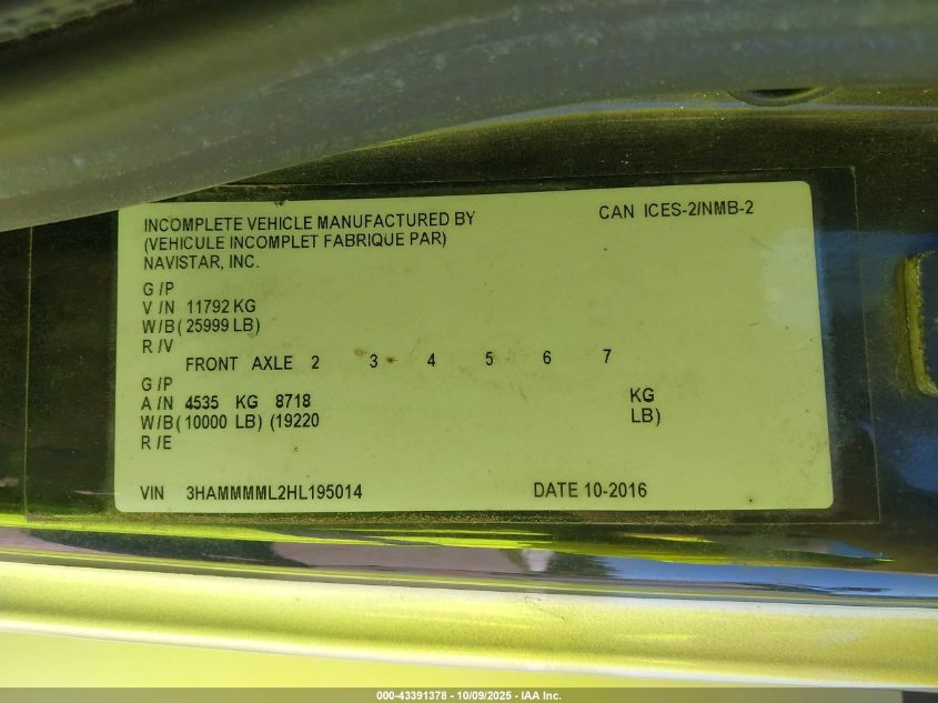 2017 International Durastar 4300 VIN: 3HAMMMML2HL195014 Lot: 43391378