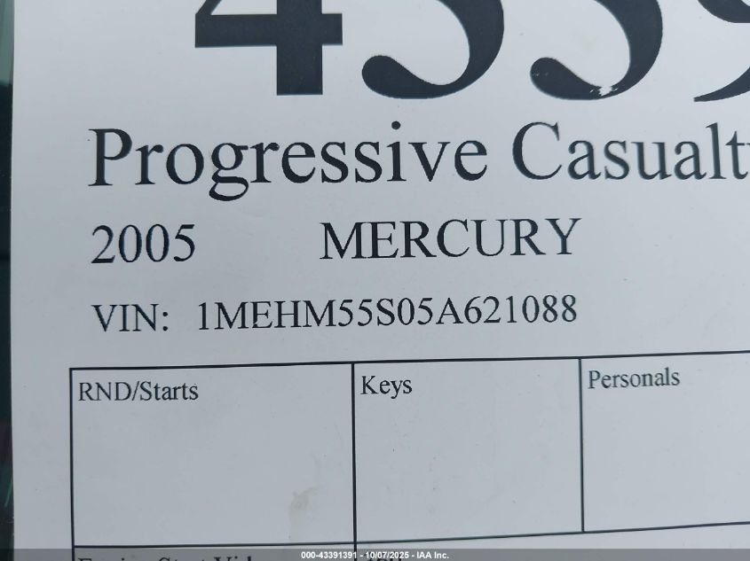 2005 Mercury Sable Ls VIN: 1MEHM55S05A621088 Lot: 43391391