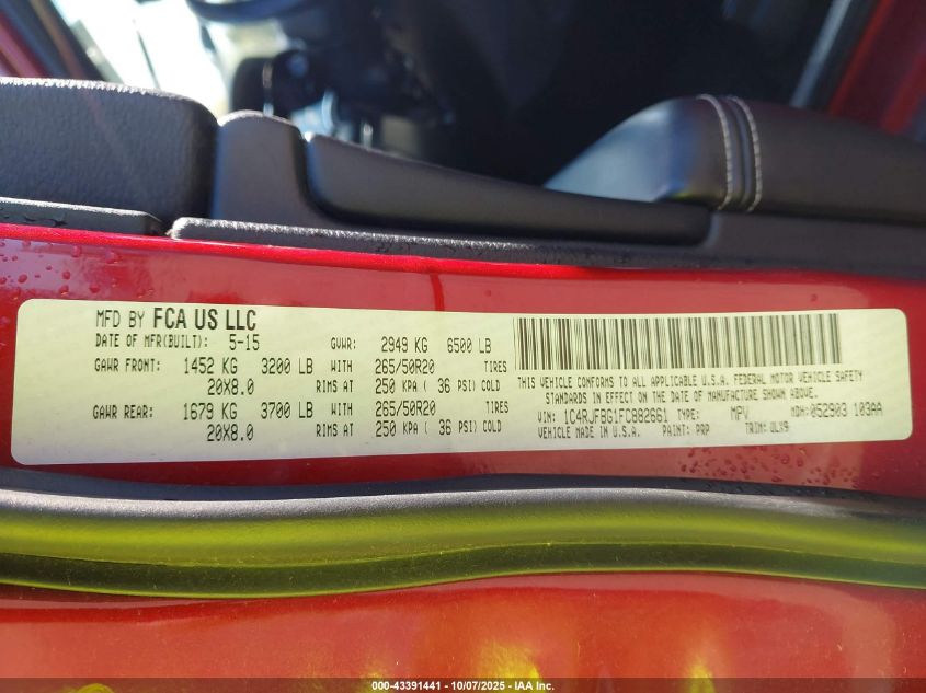 2015 Jeep Grand Cherokee Limited VIN: 1C4RJFBG1FC882661 Lot: 43391441