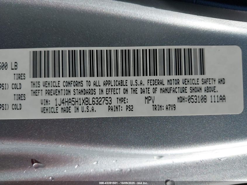 2011 Jeep Wrangler Unlimited Sahara VIN: 1J4HA5H1XBL632753 Lot: 43391501