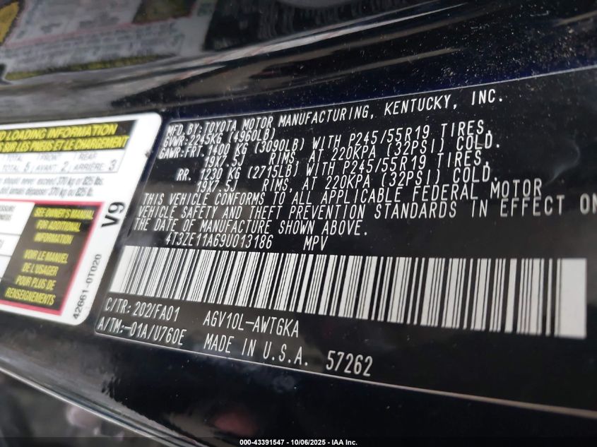 2009 Toyota Venza VIN: 4T3ZE11A69U013186 Lot: 43391547