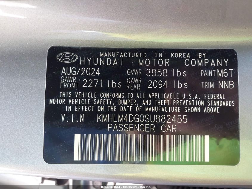 2025 Hyundai Elantra Sel Sport VIN: KMHLM4DG0SU882455 Lot: 43391644