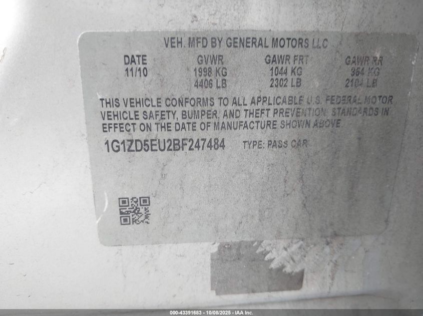 2011 Chevrolet Malibu 2Lt VIN: 1G1ZD5EU2BF247484 Lot: 43391683