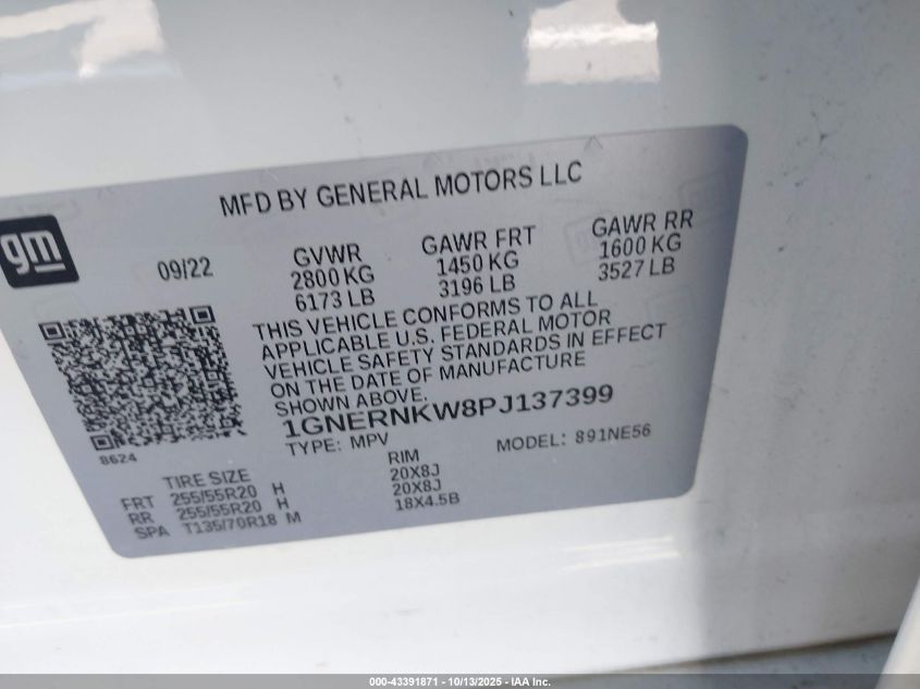 2023 Chevrolet Traverse Fwd High Country VIN: 1GNERNKW8PJ137399 Lot: 43391871