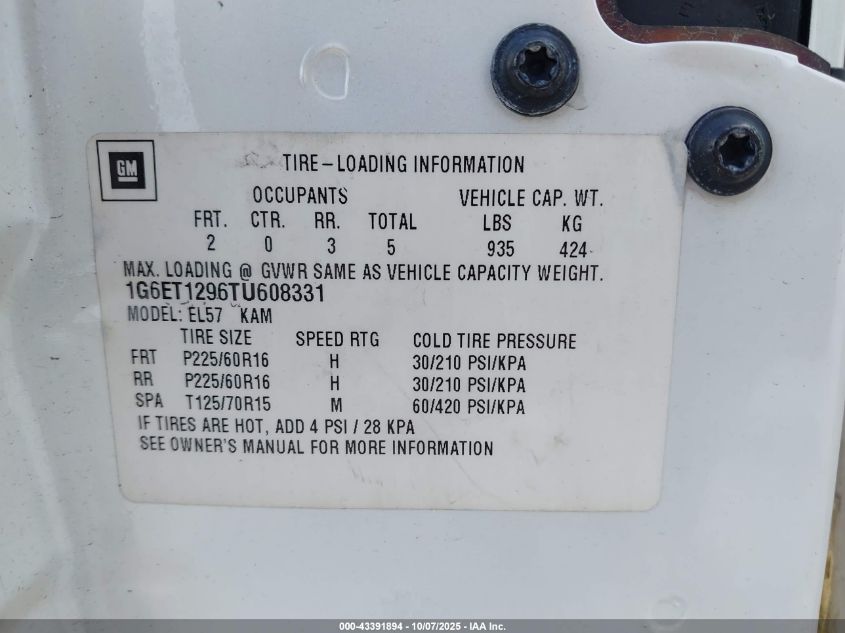 1996 Cadillac Eldorado Touring VIN: 1G6ET1296TU608331 Lot: 43391894