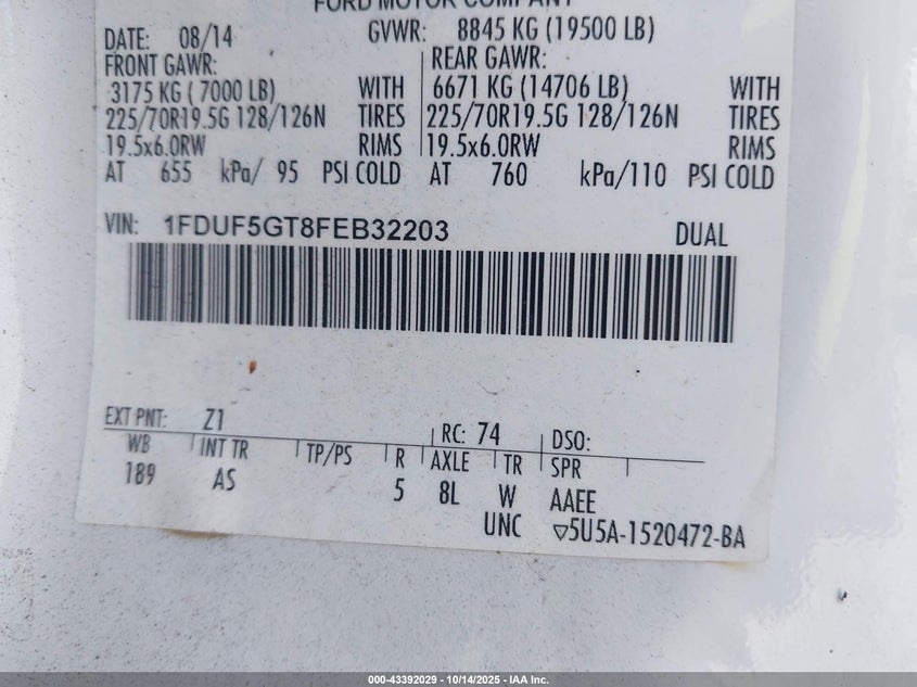 1FDUF5GT8FEB32203 2015 FORD F550 photo no. 8