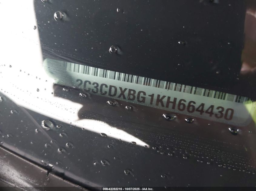 2019 Dodge Charger Sxt Rwd VIN: 2C3CDXBG1KH664430 Lot: 43392216