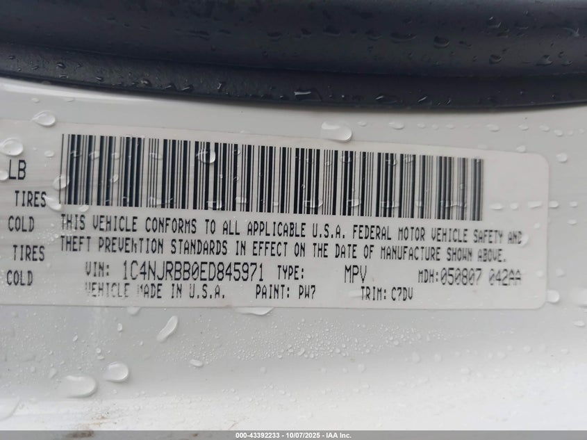 2014 Jeep Patriot Sport VIN: 1C4NJRBB0ED845971 Lot: 43392233