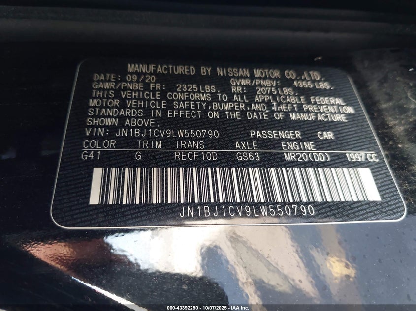 2020 Nissan Rogue Sport S Fwd Xtronic Cvt VIN: JN1BJ1CV9LW550790 Lot: 43392250