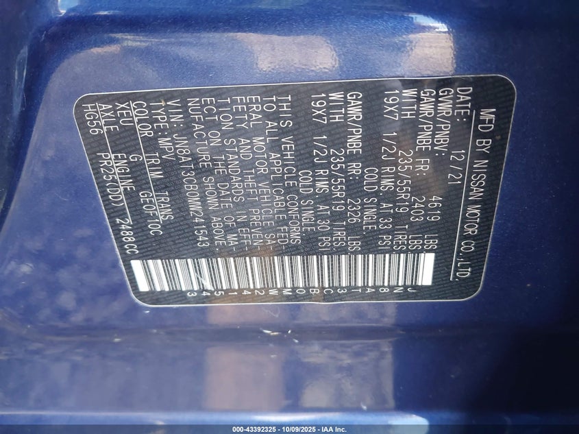 2021 Nissan Rogue Sl Intelligent Awd VIN: JN8AT3CB0MW241543 Lot: 43392325