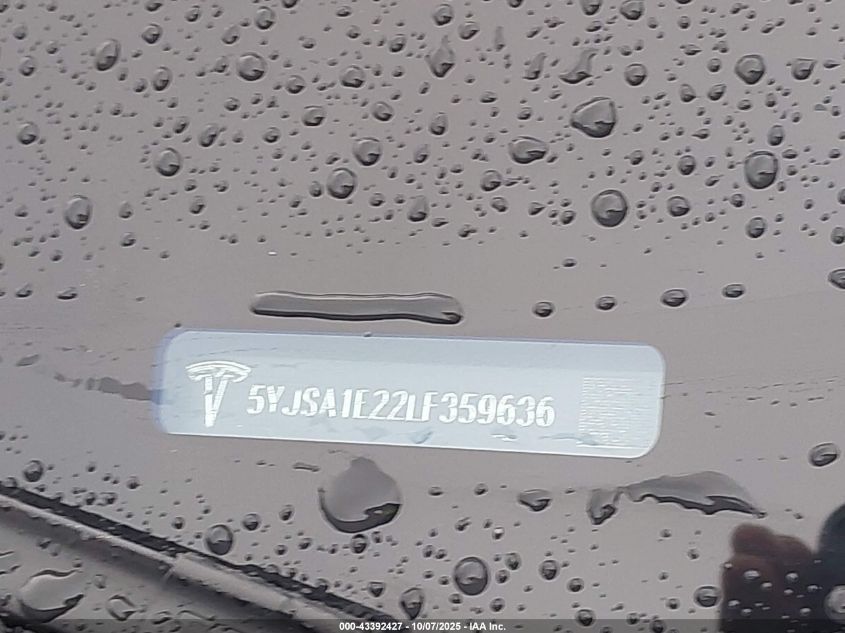 2020 Tesla Model S Long Range Dual Motor All-Wheel Drive/Long Range Plus Dual Motor All-Wheel Drive VIN: 5YJSA1E22LF359636 Lot: 43392427