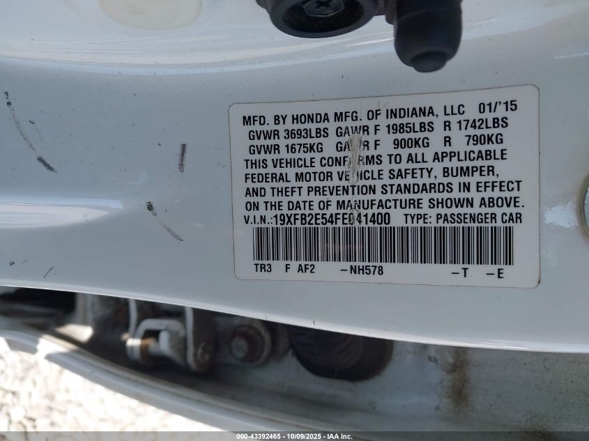 2015 Honda Civic Lx VIN: 19XFB2E54FE041400 Lot: 43392465