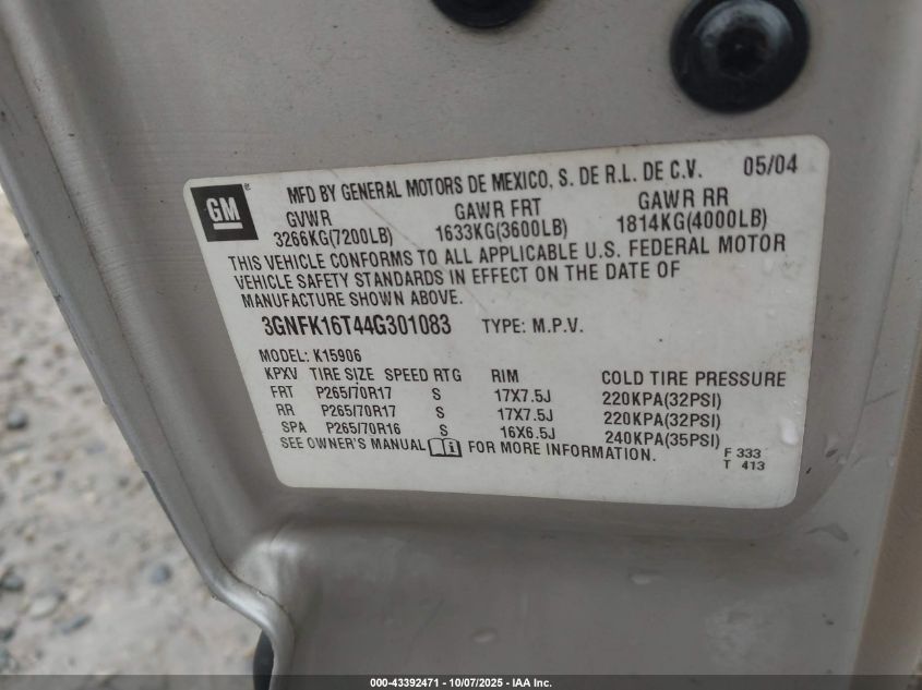 2004 Chevrolet Suburban 1500 Ls VIN: 3GNFK16T44G301083 Lot: 43392471