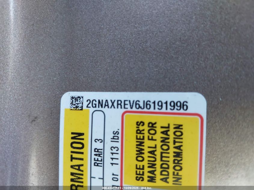 2018 Chevrolet Equinox Ls VIN: 2GNAXREV6J6191996 Lot: 43392659
