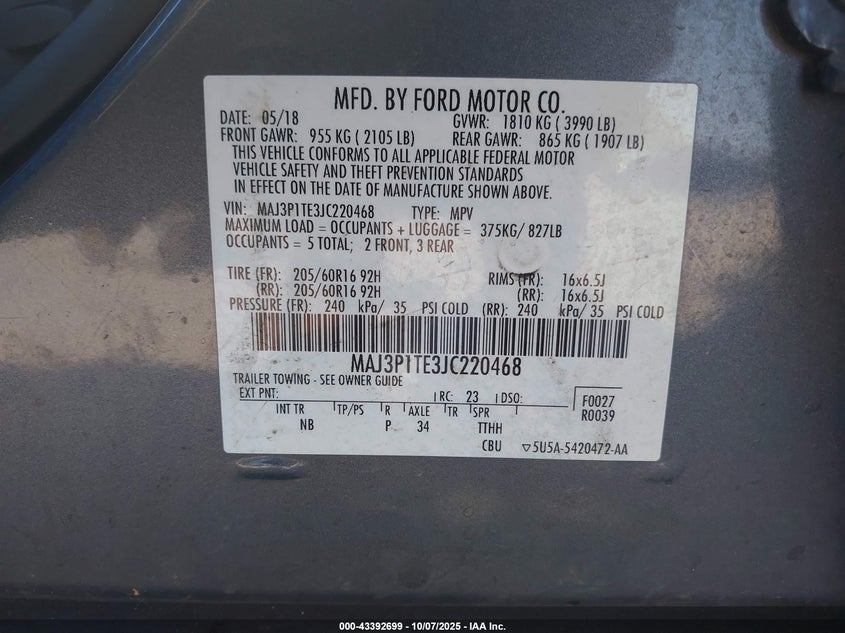 2018 FORD ECOSPORT SE MAJ3P1TE3JC220468