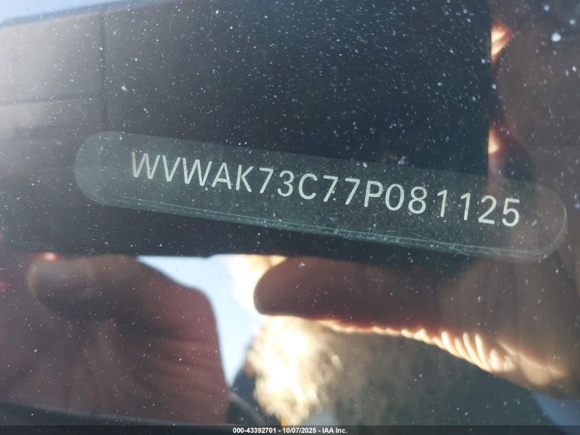 2007 Volkswagen Passat 2.0T VIN: WVWAK73C77P081125 Lot: 43392701