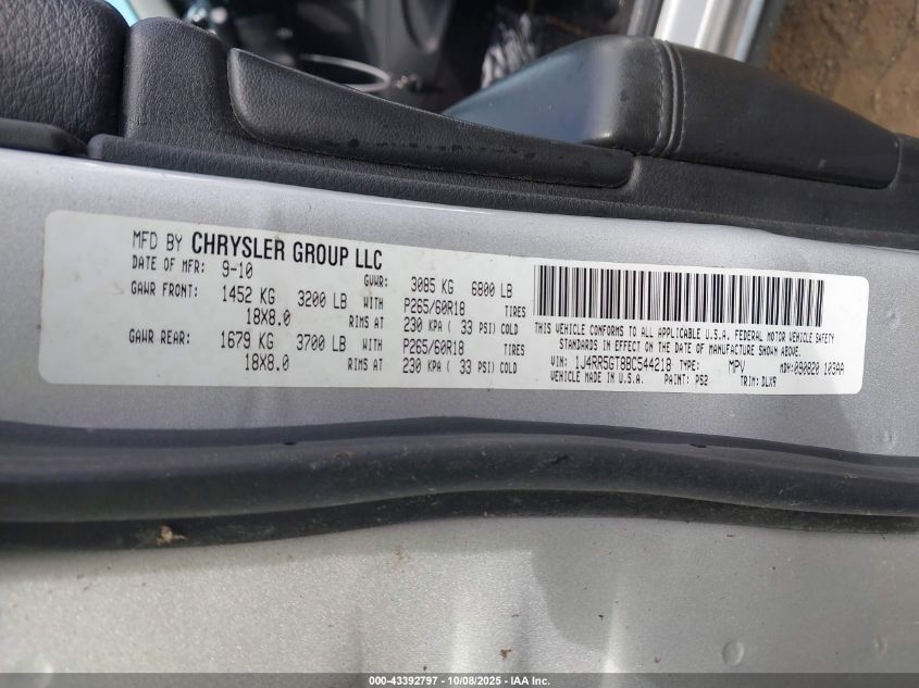 2011 Jeep Grand Cherokee Limited VIN: 1J4RR5GT8BC544218 Lot: 43392797