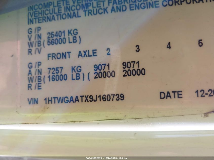 2009 International 7000 7400 VIN: 1HTWGAATX9J160739 Lot: 43392821