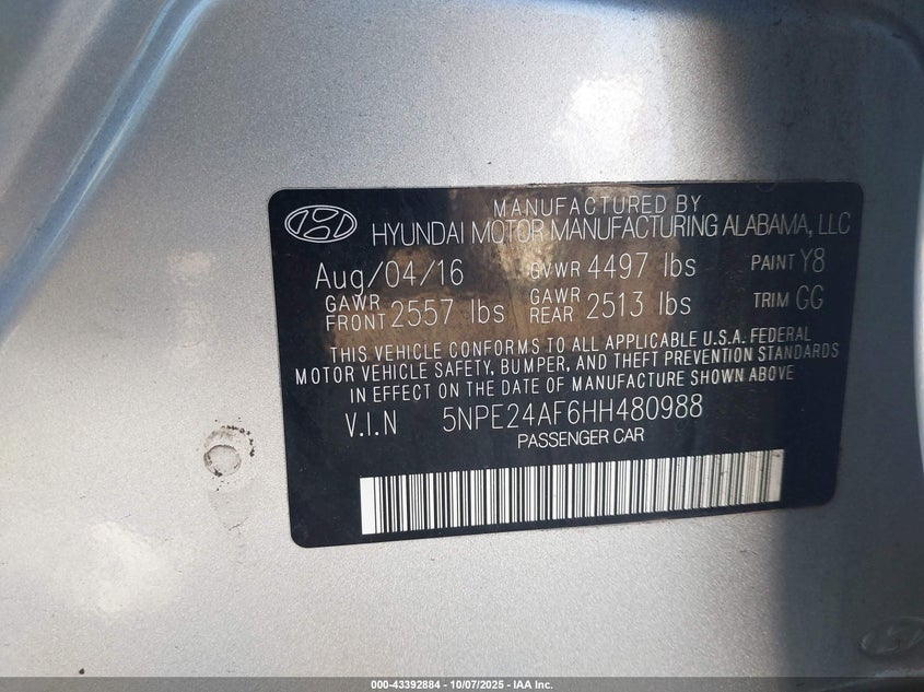2017 HYUNDAI SONATA SE - 5NPE24AF6HH480988