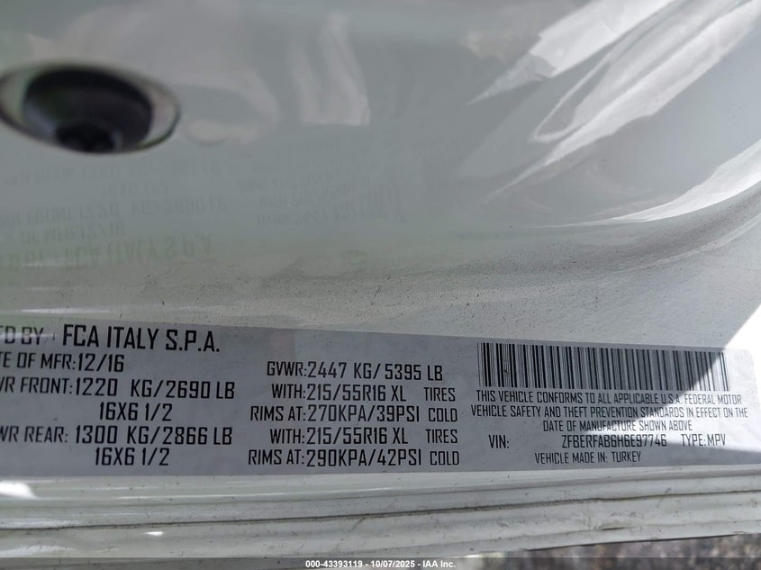 2017 RAM PROMASTER CITY TRADESMAN ZFBERFAB6H6E97746