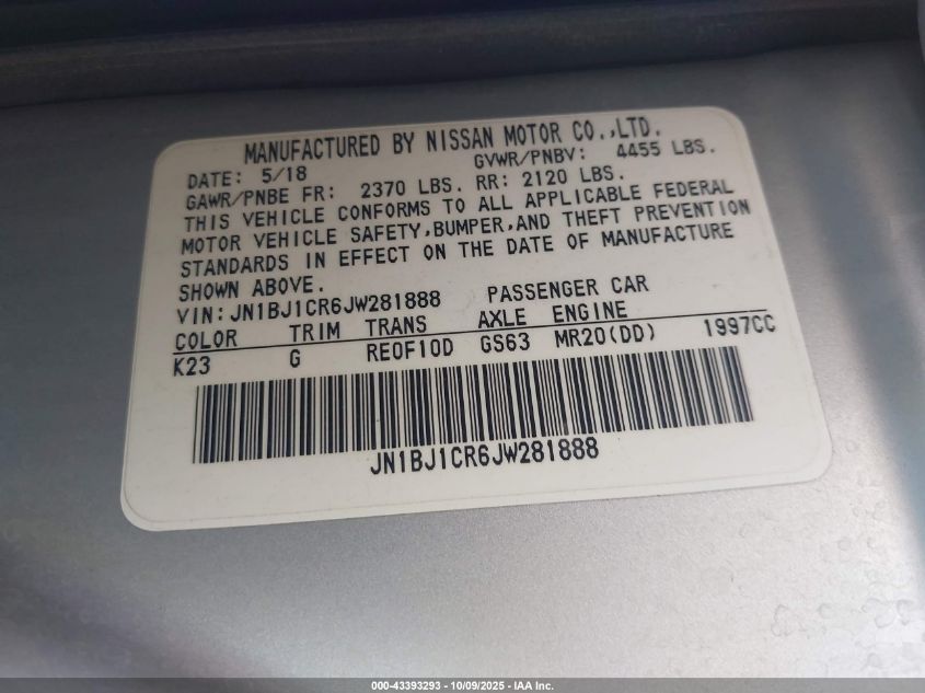 2018 Nissan Rogue Sport S VIN: JN1BJ1CR6JW281888 Lot: 43393293