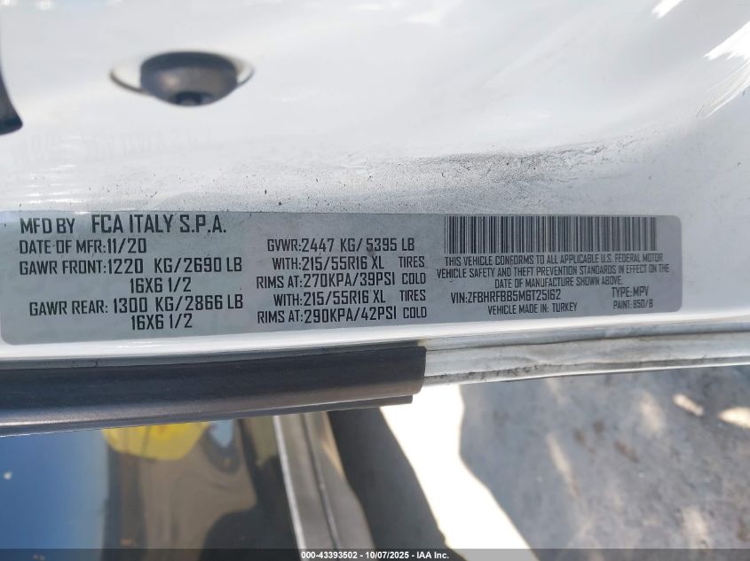 2021 Ram Promaster City Tradesman Slt VIN: ZFBHRFBB5M6T25162 Lot: 43393502