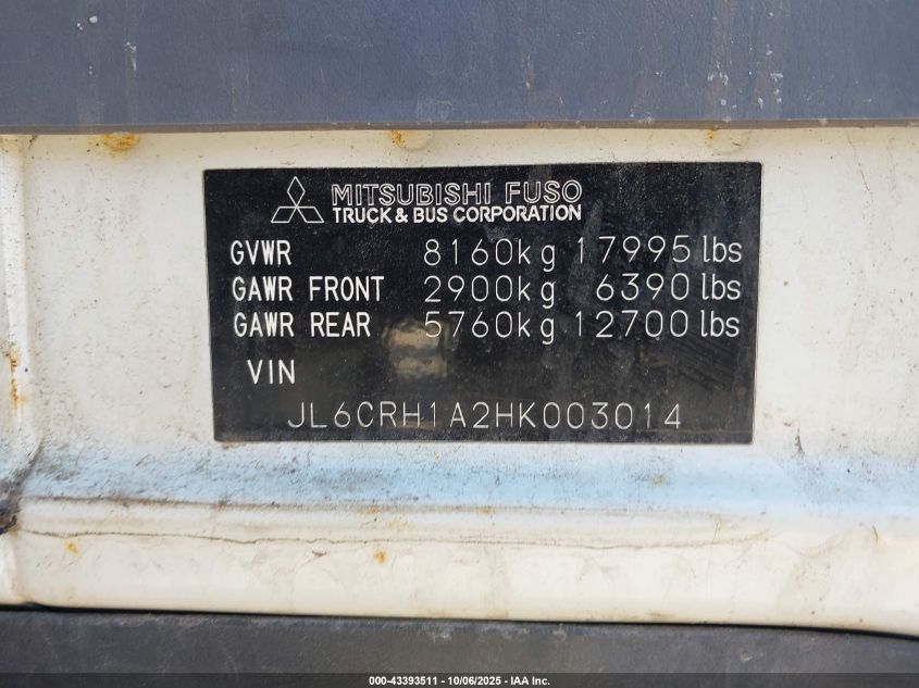 2017 Mitsubishi Fec92S VIN: JL6CRH1A2HK003014 Lot: 43393511