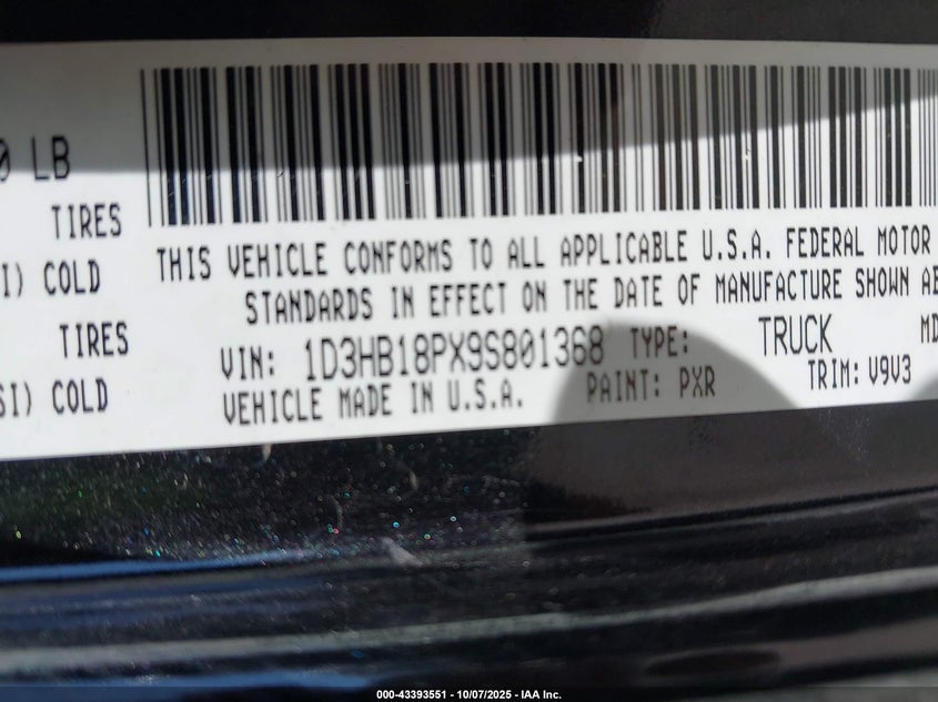2009 Dodge Ram 1500 Slt/Sport/Trx VIN: 1D3HB18PX9S801368 Lot: 43393551