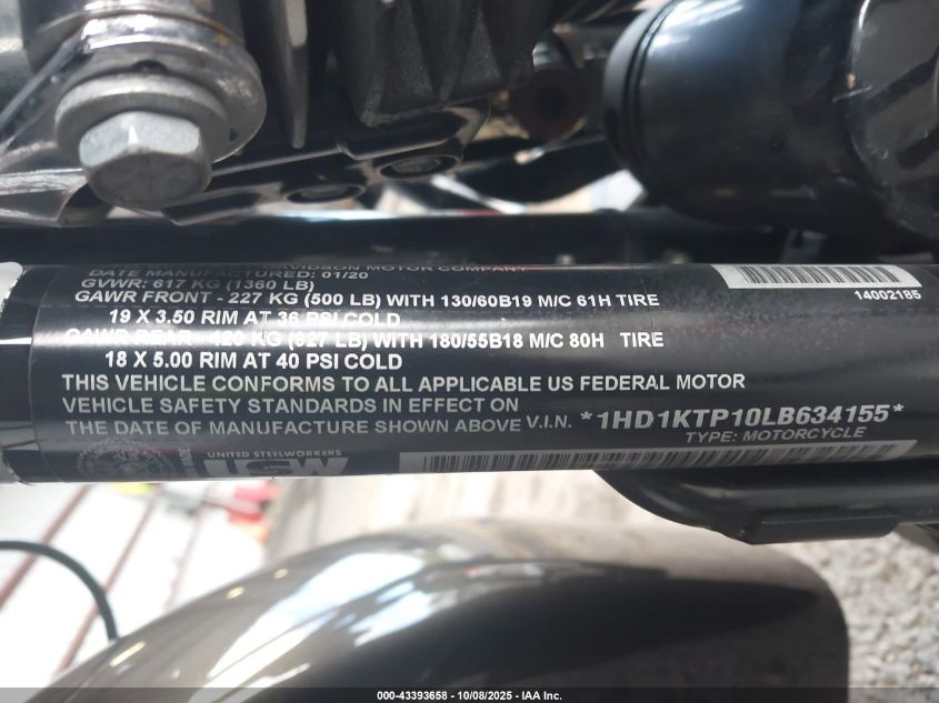 2020 Harley-Davidson Fltrxs VIN: 1HD1KTP10LB634155 Lot: 43393658
