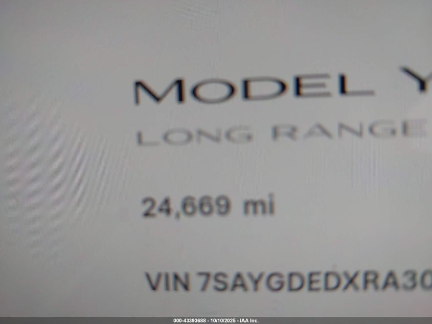 2024 Tesla Model Y Long Range Dual Motor All-Wheel Drive/Rwd VIN: 7SAYGDEDXRA309703 Lot: 43393688