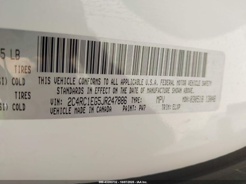 2018 Chrysler Pacifica Touring L Plus VIN: 2C4RC1EG5JR247886 Lot: 43393732