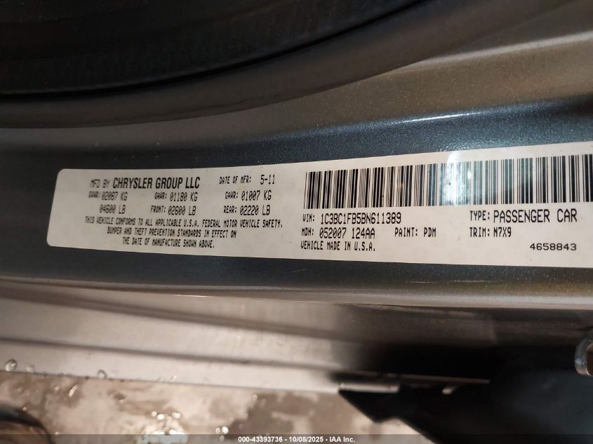 2011 Chrysler 200 Touring VIN: 1C3BC1FB5BN611389 Lot: 43393736