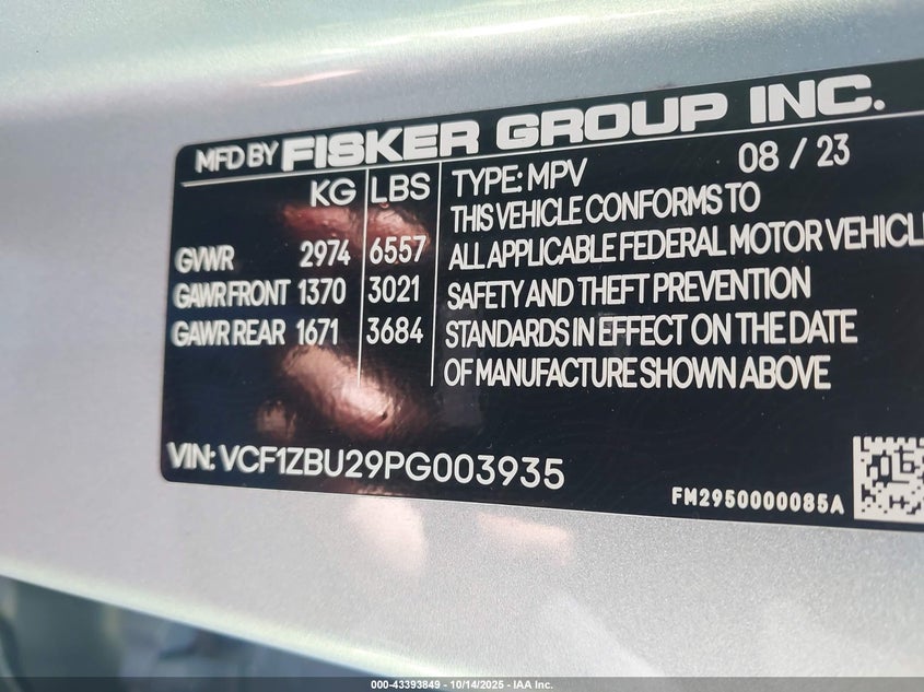 VCF1ZBU29PG003935 2023 FISKER OCEAN photo no. 9
