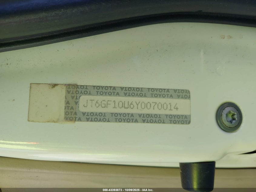 2000 Lexus Rx 300 VIN: JT6GF10U6Y0070014 Lot: 43393873