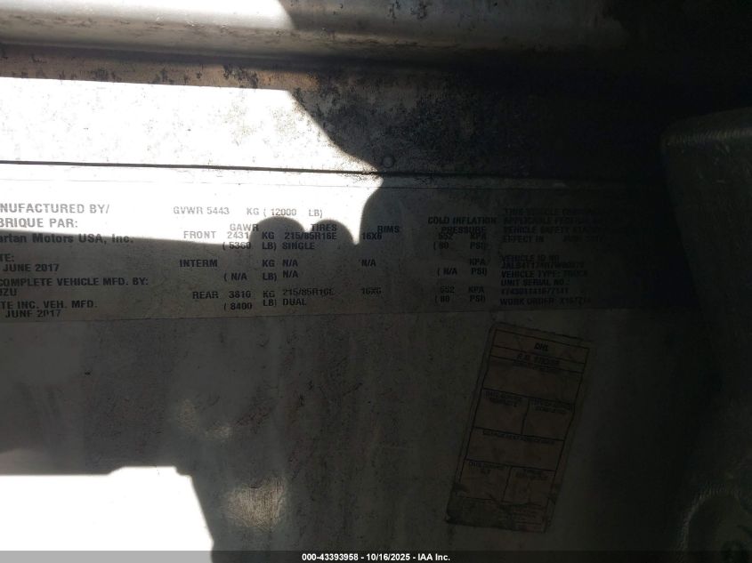 2017 Isuzu Reach VIN: JALB4T174H7W00578 Lot: 43393958