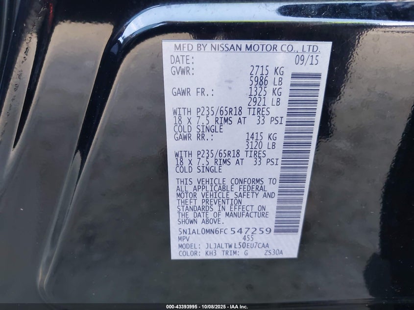 2015 INFINITI QX60 5N1AL0MN6FC547259