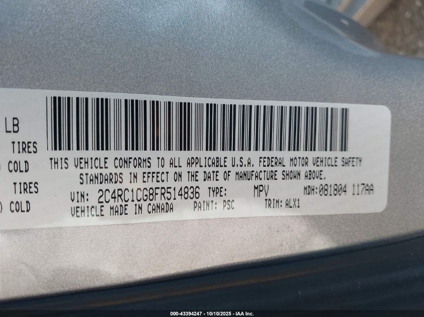 2015 Chrysler Town & Country Touring-L VIN: 2C4RC1CG8FR514836 Lot: 43394247