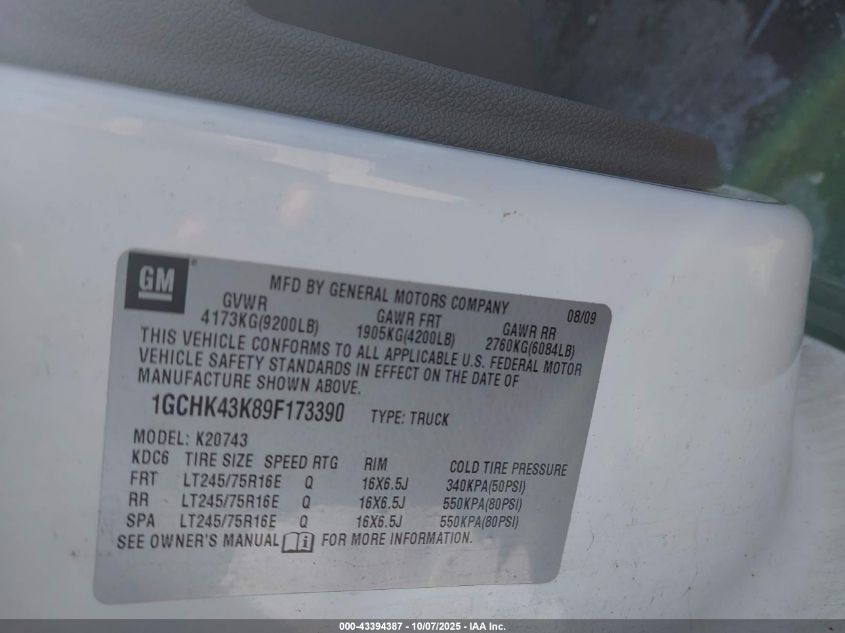 2009 Chevrolet Silverado 2500Hd Work Truck VIN: 1GCHK43K89F173390 Lot: 43394387
