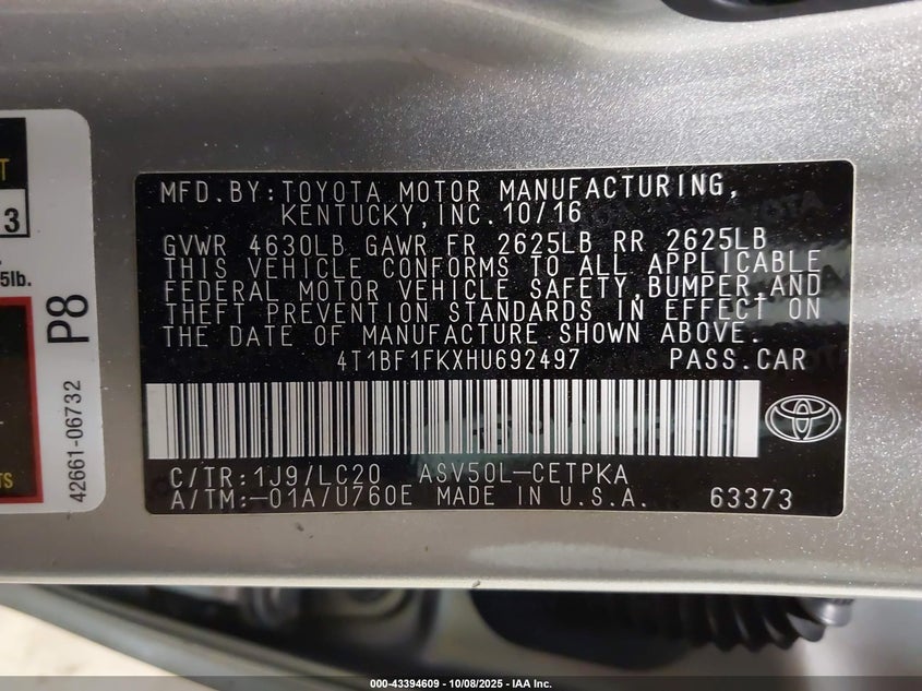 2017 Toyota Camry Xse VIN: 4T1BF1FKXHU692497 Lot: 43394609