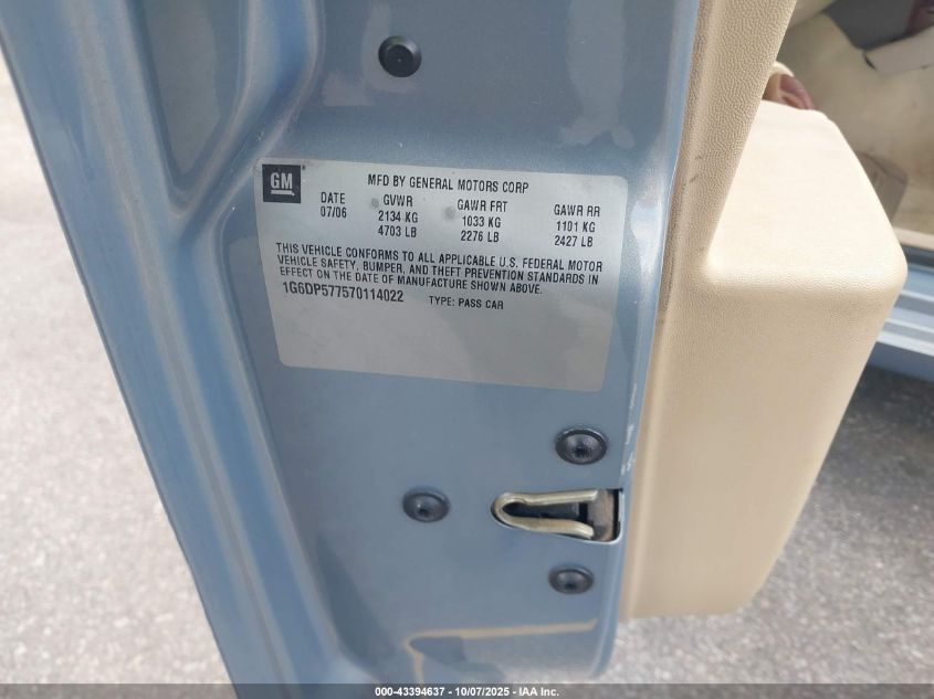 2007 Cadillac Cts Standard VIN: 1G6DP577570114022 Lot: 43394637