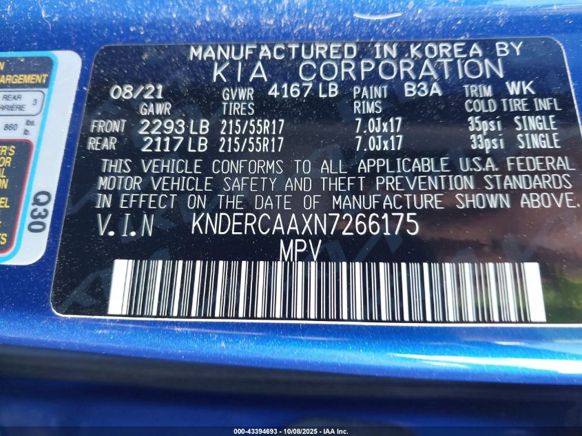 2022 Kia Seltos Ex VIN: KNDERCAAXN7266175 Lot: 43394693